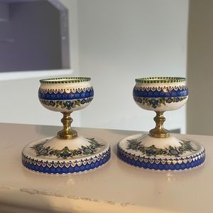 Set of 2 vintage candleholders enamel email studio steinbock lotte signed